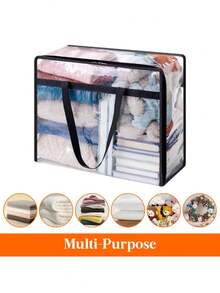 1PC PVC Large-Capacity Storage Bag, Foldable Storage Box, Transparent Closet, Dormitory Pillow Storage, Travel Toiletry Bag - Multicolor - View 3