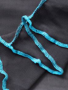 FRIFUL 女士荷叶边圆领长袖网纱透视休闲衬衫 - 灰色 - 查看 7