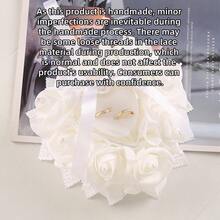 1个心形便携式求婚戒指盒，带蕾丝和花朵装饰，可用作花童婚礼戒指枕，圣诞节礼物 - 白色B款 - 查看 13