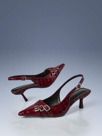 CUCCOO GRLICON Women's Pointed Toe Strappy White Backless High Heel Sandals Valentine's Day