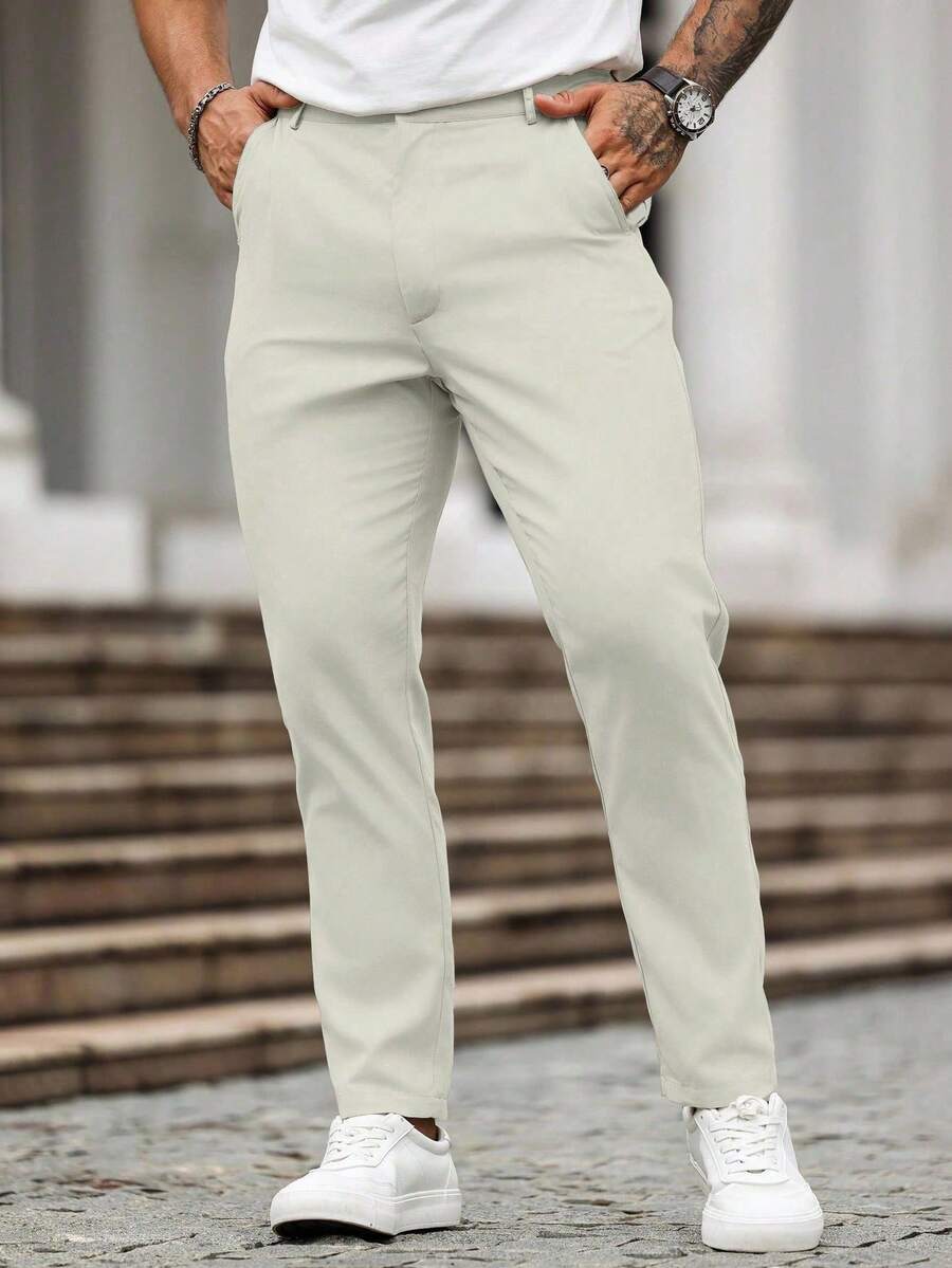 Manfinity Homme Men's Casual Solid Color Pocket Suit Pants - Apricot - View 1