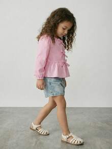 Maija Kids Maija Kids 年轻女孩编织条纹宽松袖休闲衬衫 - 粉色 - 查看 6