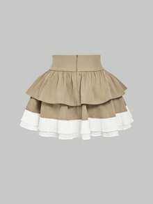 SHEIN MOD Petite 女士撞色简约休闲半身裙 - 卡其色 - 查看 2