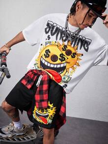 Manfinity NXTstreet Men's Loose Digital Print Short Sleeve T-Shirt Set - Black and White - View 1
