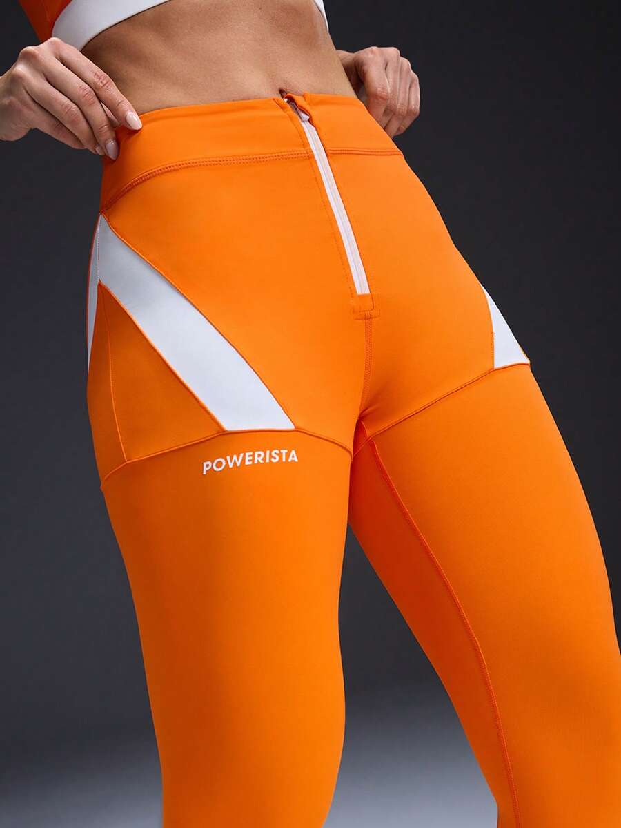 Powerista Women's Contrast Zipper Collar Everyday Fitness Leggings - Orange - View 1