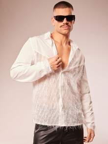 FeverCity Men's Fashion Commuter Fringe Patchwork Shirt - White - View 1