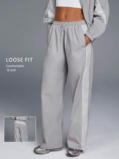 Fluxe Women's  Pants – Lightweight Quick-Dry Fabric, Wide-Leg Design For Comfort And Ease Of Movement, Adjustable Drawstring Elastic Waistband, Breathable And Durable Material, Stylish Contrast Panel Detailing, Functional Side Pockets, , Perfect For Outdoor Activities, Travel, Sports, And Everyday Versatile Wear