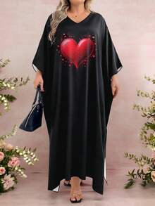 EMERY ROSE 大码女式直筒蝙蝠袖宽松休闲连衣裙长款女装 - 黑色 - 查看 3