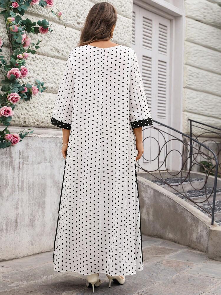 Plus Size Women's Polka Dot Print Color Block Round Neck 3/4 Sleeve Dress For Summer/ Vacation Polka Dot Dress Women Casual Maxi Dresses For Women Polkadot Dress Polka Dot Dress Women Church Dress