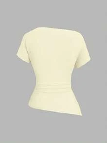 Sweetra Camiseta casual asimétrica de hombro para mujer - Multicolor - Ver 3