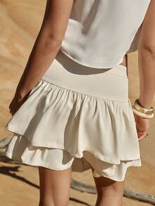 MOTF STUDIO WOMEN'S HOLIDAY POCKET RUFFLED HEM A-LINE SKIRT, SPRING/SUMMER - Apricot - View 2