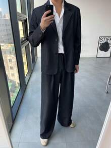 DAZY Navy Blue Loose Fit Speckled Collar Long Sleeve Jacket And Pants Suit Set For Men, Autumn - Royal Blue - View 3