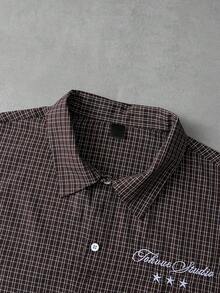 PAVTROS 男士格子印花纽扣刺绣短袖衬衫 - 彩色 - 查看 7