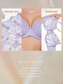 LUVLETTE Woman Full Coverage Lingerie Lounge Curve Support & Breathable Purple Underwire Sexy Unlined Minimizer Lace Elegance Bra Bridal Intimates