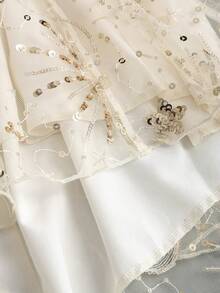 Sweetra Elegant Girl Sequin Dress, A-Line Design, Waist Cinching, Slim Fit, Romantic French Style, Bow Accent, Summer - Apricot - View 6