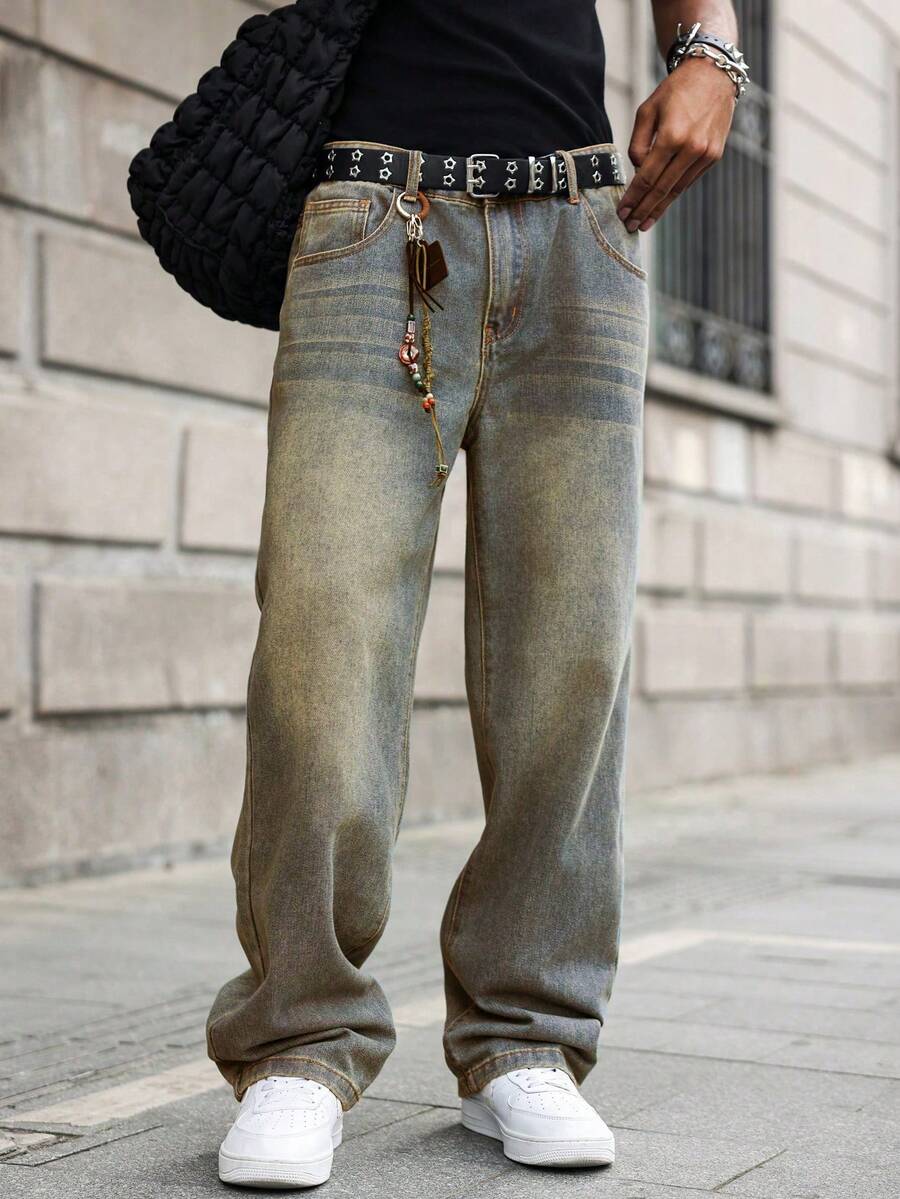 Manfinity EMRG Men's Straight Loose Casual Versatile Jeans With Pockets - Multicolor - View 1