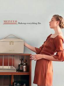 1 Túi đựng mỹ phẩm du lịch cỡ lớn, tái sử dụng, chắc chắn, chống thấm nước bằng chất liệu PU dành cho nữ, có nhiều ngăn, đựng cọ trang điểm, đồ chăm sóc da, đồ dùng vệ sinh cá nhân, màu kaki, thích hợp cho phòng tắm, phòng khách, giường ngủ, hoạt động ngoài trời, kỳ nghỉ, du thuyền, đám cưới, phù dâu, mẹ, bạn bè, giáo viên, quà sinh nhật, Giáng sinh, vật dụng cần thiết để đựng mỹ phẩm. - Màu Khaki - Xem 6