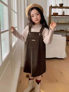 DAZY 少女字母印花口袋设计背带裙 - 棕色 - 查看 6