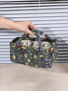 Cirelle Small Floral Print Fabric Storage Bag – Quilted Basket For Scarves, Cosmetics & Travel Toiletries, Compact Organizer For Short Trips & Daily Use, Charming Gift Idea - Multicolor - View 10