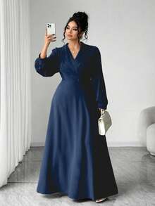 Elenzga 这款大码女士优雅绿色长裙，饰有纽扣，交叉领设计，A字腰线，撞色袖子，剪裁优雅成熟，适合外出、聚会、上学、毕业典礼、假期、情人节、音乐节、母亲节、万圣节、感恩节、复活节、国庆节、舞会、约会、派对、婚礼、户外活动等各种场合。 - 藏蓝色 - 查看 9