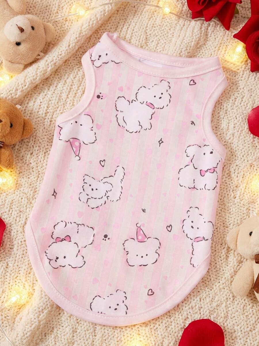 PETSIN 1pc White Cute Dog Love Valentine's Day Printed Pet Tank Top Sports Style Skin Friendly Breathable Summer Pet Clothes - Multicolor - View 1