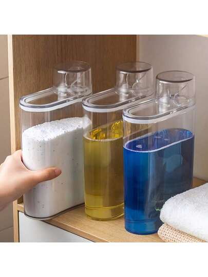 1/2 Simple Transparent Laundry Detergent Bottle, Moisture-Proof Sealed Laundry Detergent Dispenser, Suitable For Liquid Detergent And Softener Laundry Soap Container, Laundry Room Storage Supplies, Bathroom Accessories