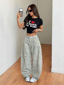 Muchica Women's Leopard Print Pocket Loose Fit Casual Jeans - Multicolor - View 5