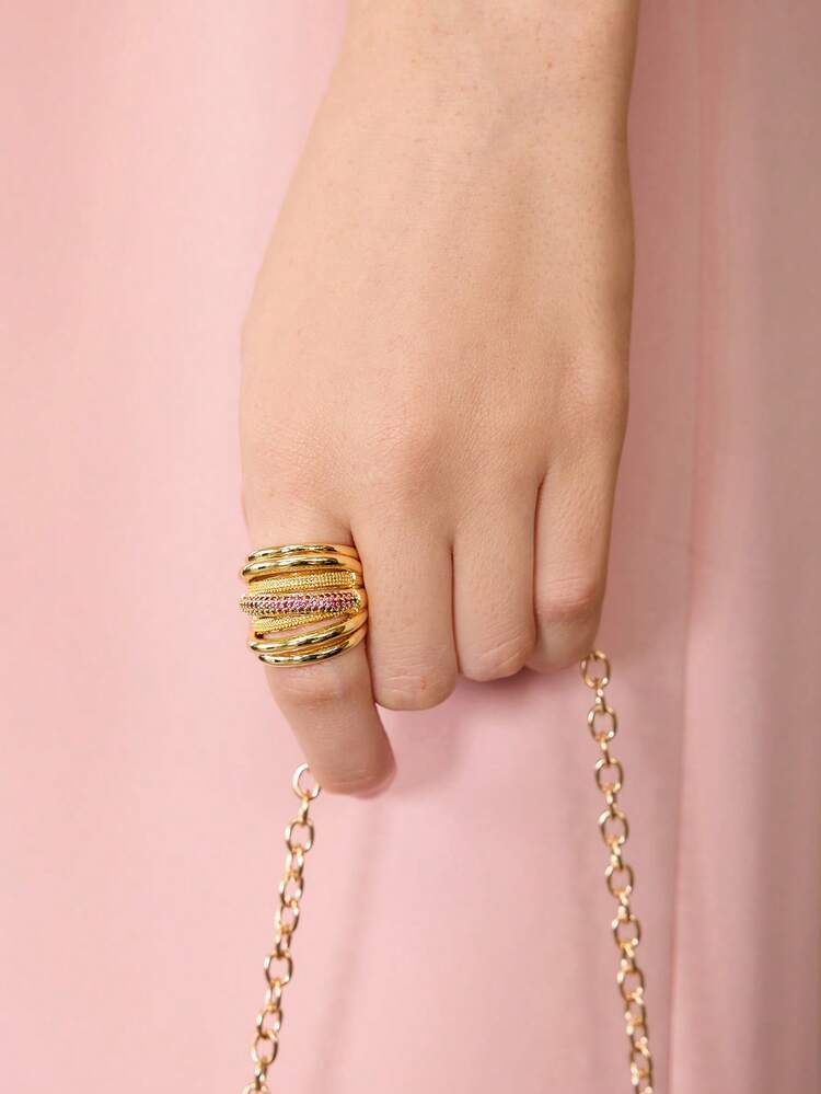 WOMEN'S FASHION RHINESTONE EMBELLISHED MULTI-LAYER RING
