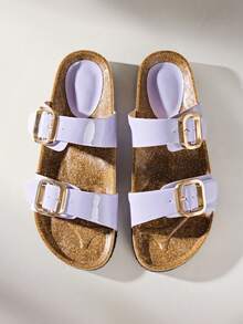 Solecia Women's Woven Casual Sandals, Purple, Open Toe, Double Strap Design, Breathable, Beach Style, Flat Slip-On - Mauve Purple - View 3