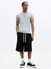 SUMWON Tricou bărbătesc esențial, cu mânecă scurtă, cu nasturi, stil casual, din amestec de bumbac, croială regulată, confortabil, primăvară-vară, clasic, esențial pentru garderobă - Gri - Vizualizare 3