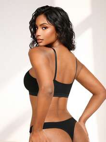 NudeFit 2 piezas Conjunto de sujetadores deportivos minimalistas para mujer, ropa interior casual delgada - Negro - Ver 2