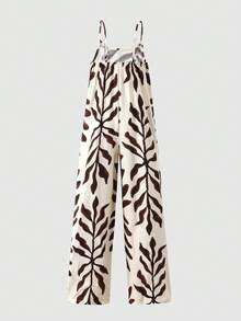 Tween Girls Casual Boho Vacation Style Spaghetti Strap Loose Comfortable Jumpsuit - Khaki - View 4