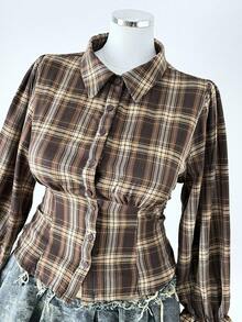 Sunspun 大码女士休闲格子衬衫，春秋季 - 彩色 - 查看 6