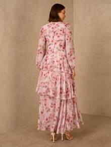 Enchnt 深V领收腰多层下摆长袖连衣裙 - 粉色 - 查看 7