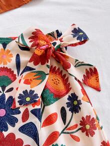 Soleia 1 Set Women Solid Woven Cropped Sleeveless Tank Top & High Waist Printed Woven Mini Skirt - Multicolor - View 7