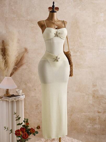 Bellisia Maillot de bain une pièce pour femme de couleur unie avec décolleté ras-du-cou, décoration en forme d'étoile de mer en métal et jupe, convient pour les vacances à la plage