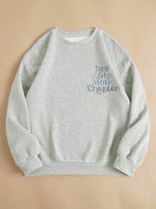 INAWLY 女士卫衣/字母图案刺绣/刺绣工艺/刺绣风格/休闲简约时尚卫衣/冬季复古卫衣/女士休闲宽松圆领上衣/秋冬 - 灰色 - 查看 2