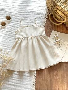 Vintaside Kids Vestido de tirantes de moda para bebé niña, adecuado para viajes al aire libre, campamento y vacaciones en primavera y verano - Albaricoque - Ver 3