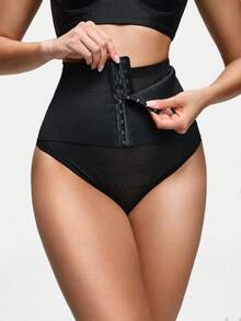 SHAPORA 1pc Women's High Waist Front Button Shaping Briefs - Black - View 1