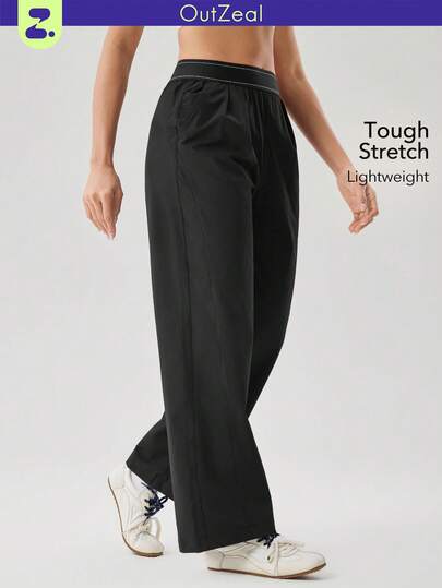 OutZeal Women Outdoor Joggers Black Hiking Camping Elastic Waistband Straight Leg Pants Side Pocket