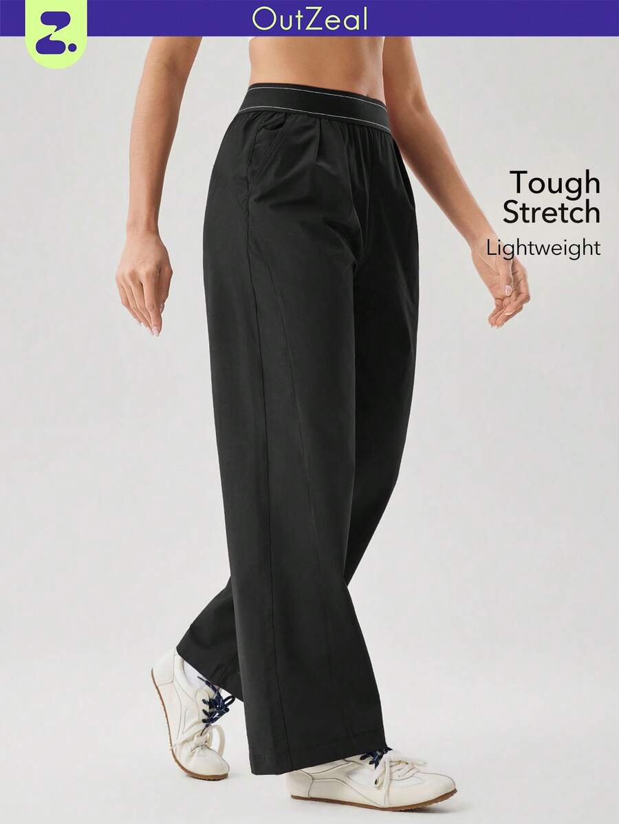 OutZeal Women Outdoor Joggers Black Hiking Camping Elastic Waistband Straight Leg Pants Side Pocket - Black - View 1