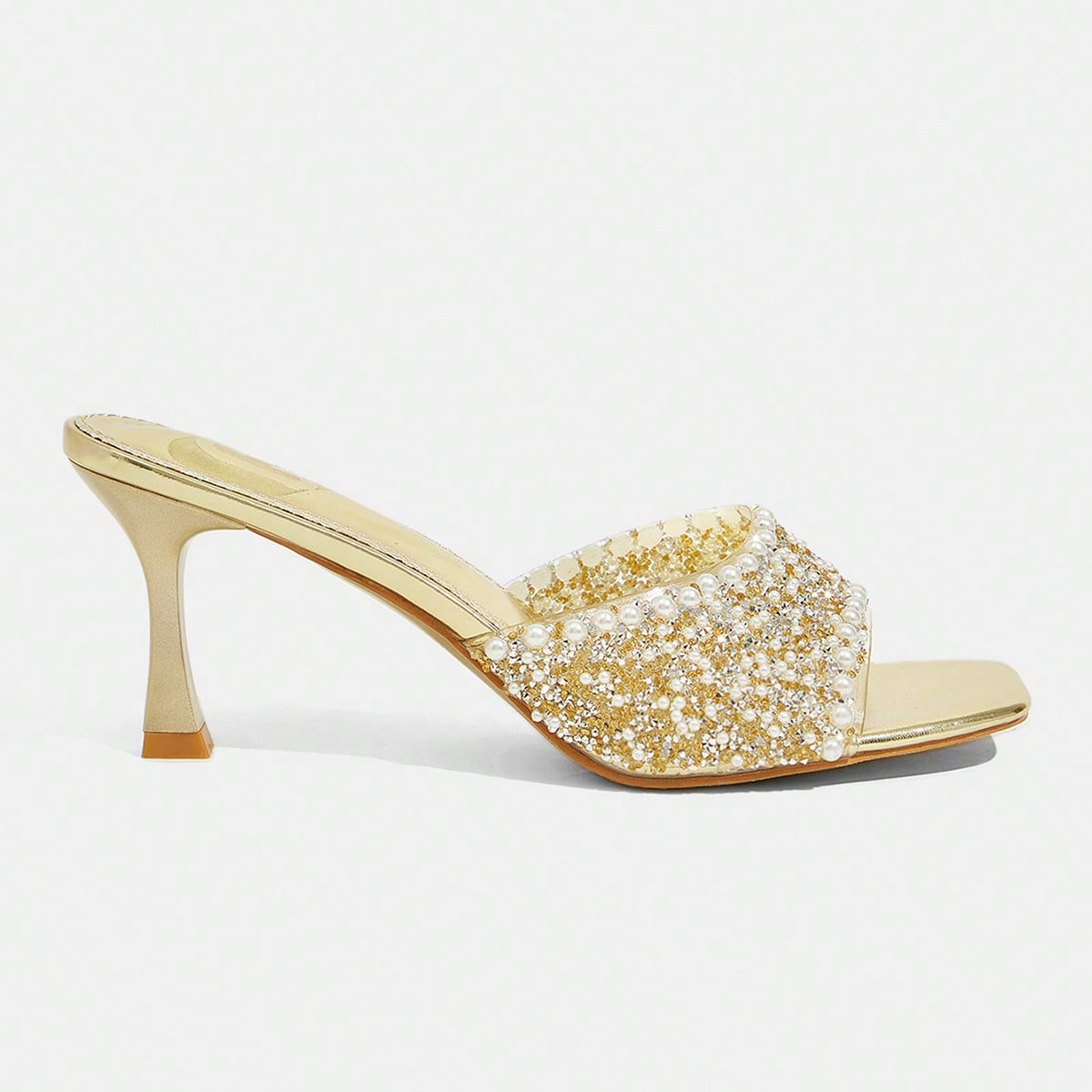Sandalias de tacón alto para mujer con puntera cuadrada, tacón delgado, película transparente y rhinestones, sexy, de moda, elegantes para banquete