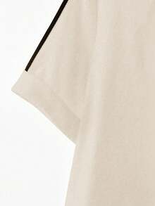 GlowEve 2件套女士时尚圆领刺绣印花撞色滚边T恤，休闲弹力腰斜插口袋刺绣阔腿裤套装 - 彩色 - 查看 5