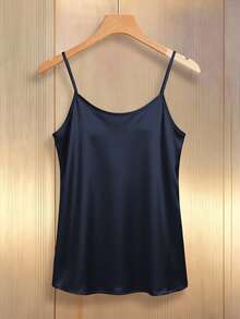 Franclia Summer Casual Solid Color Sequin Patchwork Camisole - Navy Blue - View 2