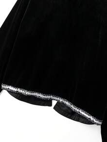 GlowEve CURVE Plus Size Women Velvet Fabric Beaded Trim Fashionable Casual Everyday Zip-Up Long Sleeve Jacket - Black - View 4