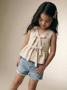 Maija Kids Maija Kids 少女V领刺绣花卉开衫 - 杏色 - 查看 4