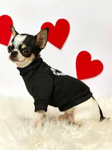 PETSIN 1件 脚印爱心情人节印花宠物黑色运动风加厚保暖春秋季宠物服装 - 黑色 - 查看 3