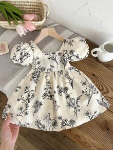 SHEIN LMoss Kids 女婴碎花圆领泡泡袖休闲连衣裙 - 彩色 - 查看 5