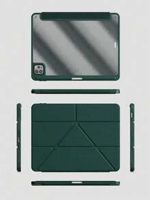 1个透明亚克力保护壳，兼容iPad Air 11/13 M2 2025 M3，支持多角度折叠Y型支架，兼容A16 11代 2024 Air 5 Air 4 10.9 9代 8代 7代 10.2 5代 6代 9.7 10代 2021 Pro 11/12.9 mini 6 7，带笔槽，自动唤醒/睡眠功能 - 绿色 - 墨綠色 - 查看 8