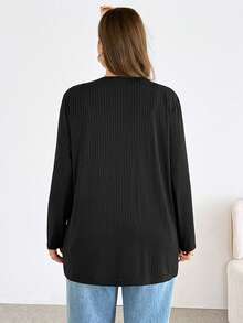 SHEIN Essnce Áo khoác cardigan dài tay màu đen cơ bản, thoải mái, đa năng, dành cho nữ cỡ lớn, thời trang xuân/hè, trang phục mùa xuân, phong cách đơn giản, áo công sở. - màu đen - Xem 2